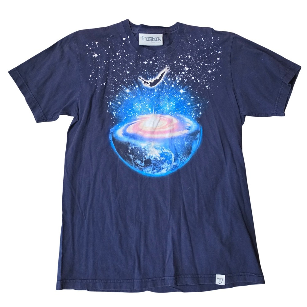 Imaginary Foundation Mens Large Galaxy Earth Diver Graphic T-Shirt Navy Blue USA